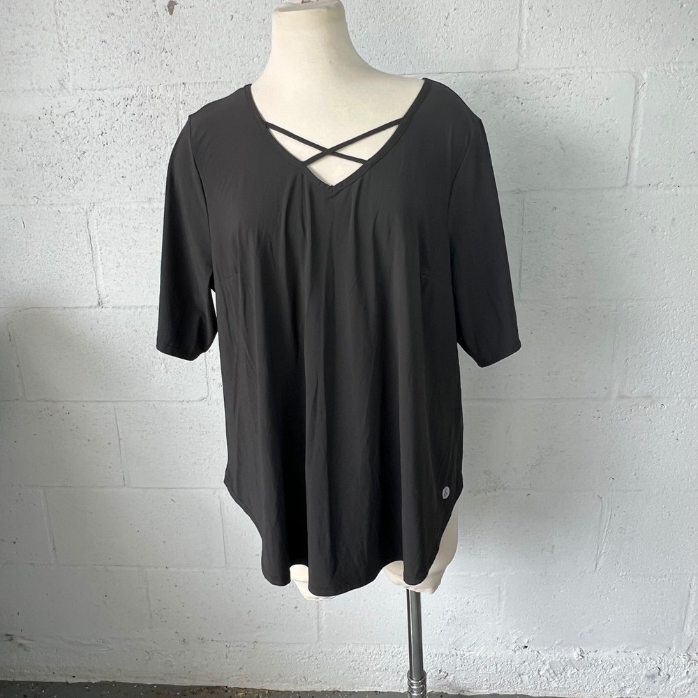 Torrid Womens Active Top Strappy V-Neck Black Size 2 Flawed